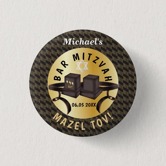 Happy Bar Mitzvah 20XX Gold Decorative Button (Vorderseite)