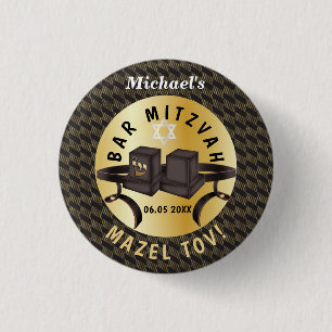 Happy Bar Mitzvah 20XX Gold Decorative Button