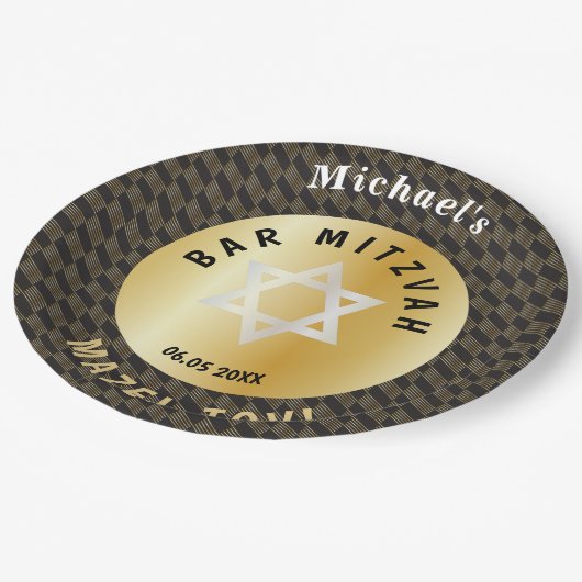 Happy Bar Mitzvah 20XX Gold Decorative Pappteller (Schrägansicht)