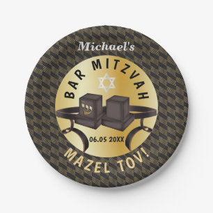 Happy Bar Mitzvah 20XX Gold Decorative Pappteller