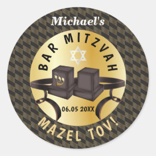 Happy Bar Mitzvah 20XX Gold Decorative Runder Aufkleber