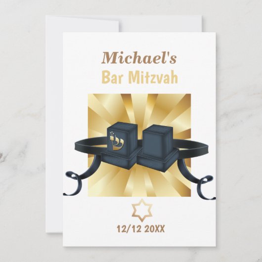 Happy Bar Mitzvah 20XX Gold Dekorative Einladung (Vorderseite)