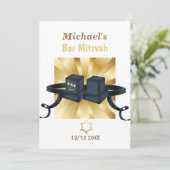 Happy Bar Mitzvah 20XX Gold Dekorative Einladung (Stehend Vorderseite)