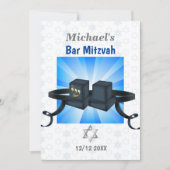 Happy Bar Mitzvah 20XX Tefillin Blue Einladung (Vorderseite)