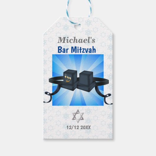 Happy Bar Mitzvah 20XX Tefillin Blue Geschenkanhänger (Vorderseite)