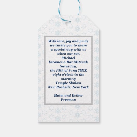 Happy Bar Mitzvah 20XX Tefillin Blue Geschenkanhänger (Rückseite)
