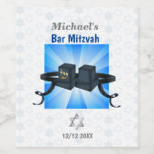 Happy Bar Mitzvah 20XX Tefillin Blue Weinetikett (Einzelnes Label)