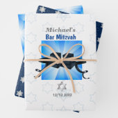 Happy Bar Mitzvah 20XX Tefillin Moderne personalis Geschenkpapier Set (Beispiel)