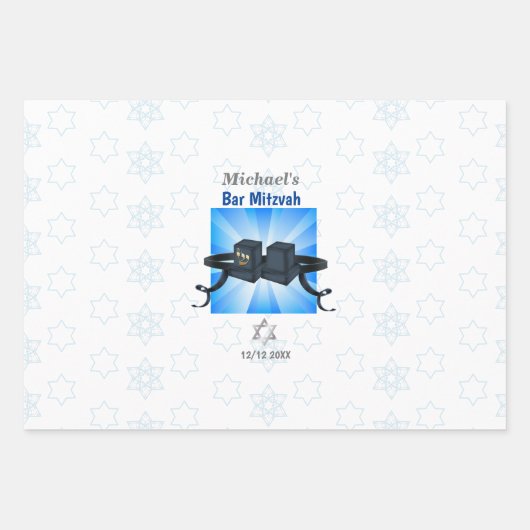 Happy Bar Mitzvah 20XX Tefillin Moderne personalis Geschenkpapier Set (Vorderseite)