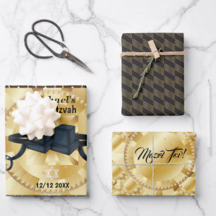 Happy Bar Mitzvah 20XX Tefillin Moderne personalis Geschenkpapier Set