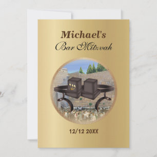 Happy Bar Mitzvah Jerusalem Kotel Tefillin Gold Einladung