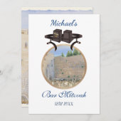 Happy Bar Mitzvah Jerusalem Kotel Tefillin Gold Einladung (Vorne/Hinten)