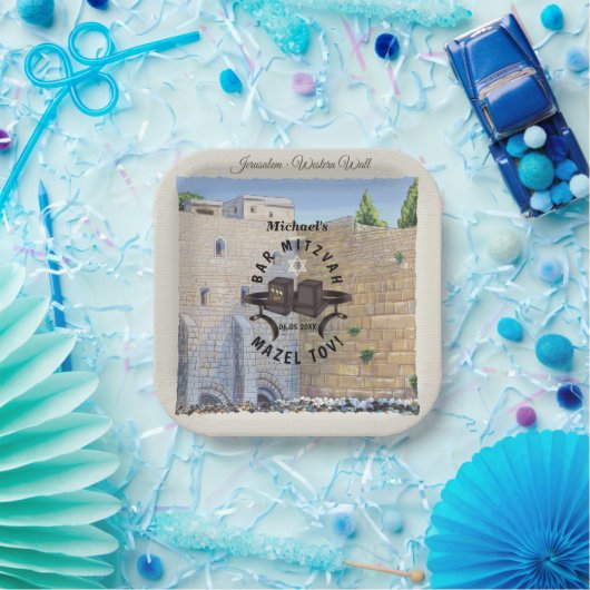 Happy Bar Mitzvah Jerusalem Kotel Western Wall Pappteller (Party)