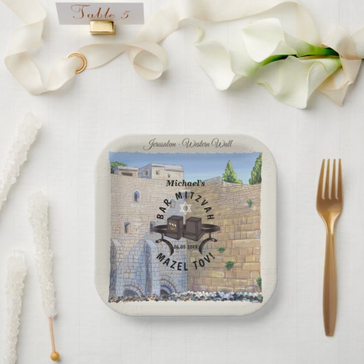 Happy Bar Mitzvah Jerusalem Kotel Western Wall Pappteller (Hochzeit)