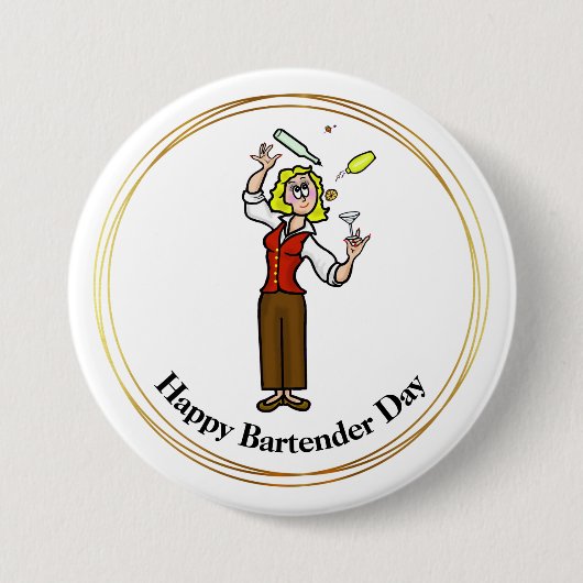 Happy Barkeeper Day Button - Cartoon Weiblich (Vorderseite)