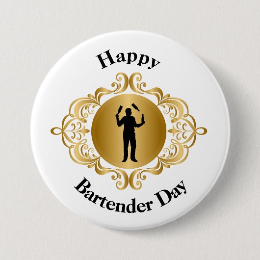 Happy Barkeeper Day Button für männlichen Barkeepe (Vorderseite)