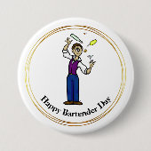 Happy Barkeeper Day Button - Männlicher Cartoon (Vorderseite)