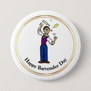 Happy Barkeeper Day Button - Männlicher Cartoon