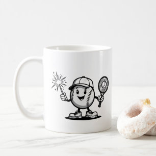 Happy Baseball mit Sparkler und Racket Kaffeetasse