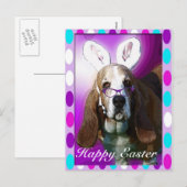 Happy Basset Hound Ostern Grußkarte Feiertagspostkarte (Vorne/Hinten)
