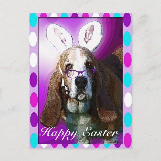 Happy Basset Hound Ostern Grußkarte Feiertagspostkarte (Vorderseite)