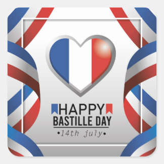 Happy Bastille Day - 14th July Quadratischer Aufkleber