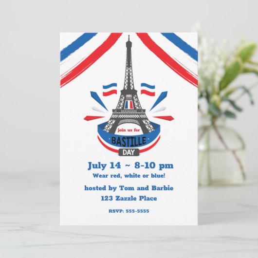 Happy Bastille Day Eiffel Tower Einladung (Stehend Vorderseite)