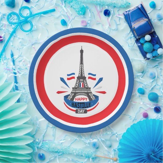 Happy Bastille Day Eiffel Tower Pappteller (Party)