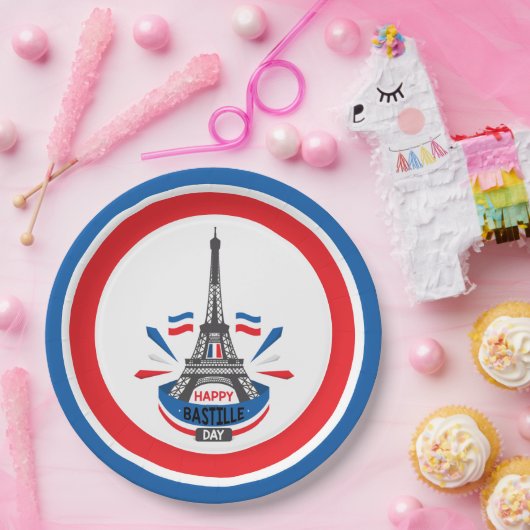 Happy Bastille Day Eiffel Tower Pappteller (Party)