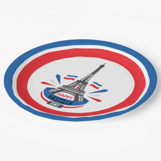 Happy Bastille Day Eiffel Tower Pappteller (Schrägansicht)