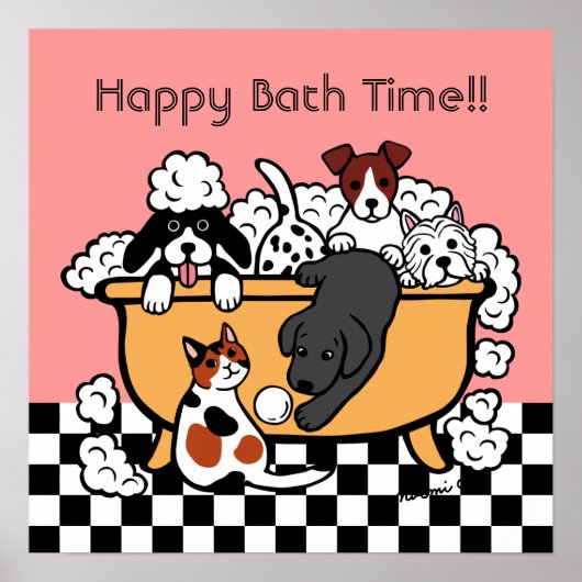 Happy Bath Time Black Labrador Cartoon Poster (Vorne)
