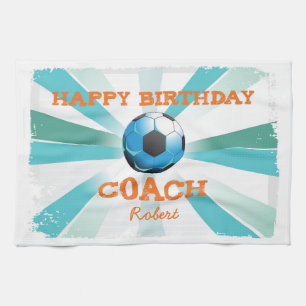 Happy Bday Soccer Coach Orange/Aquamarin/Blue Ster Handtuch