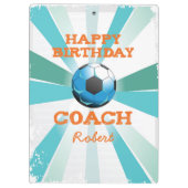 Happy Bday Soccer Coach Orange/Aquamarin/Blue Ster Klemmbrett (Rückseite)