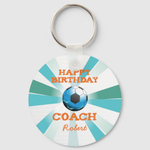 Happy Bday Soccer Coach Orange/Aquamarin/Blue Ster Schlüsselanhänger