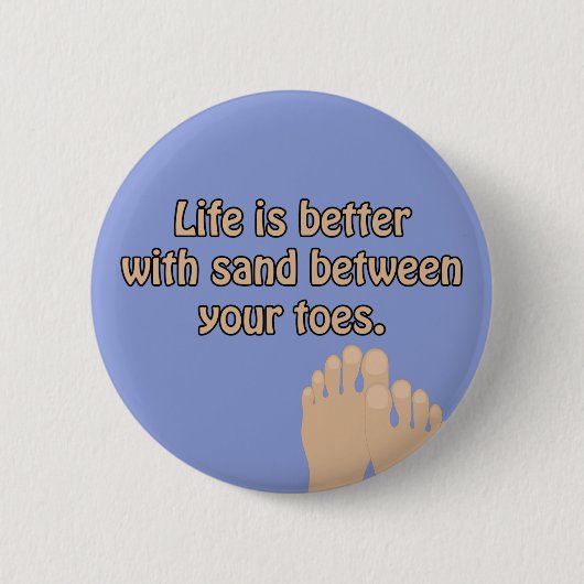 Happy Beach Sand Toes Ocean Blue Button (Vorderseite)