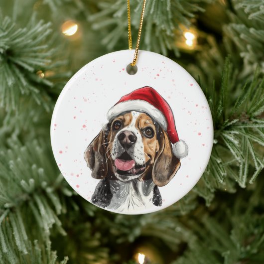 Happy Beagle Dog Christmas Personalized Keramik Ornament (Baum)