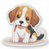 Happy Beagle Puppy - Chibi Art Sticker (Vorderseite)