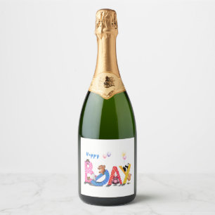 Happy Bear Birthday Flasche Labels Schaumweinetikett