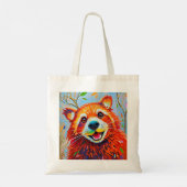 Happy Bear Expressive abstrakte Tierkunst Tragetasche (Rückseite)