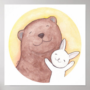 Happy Bear & Rabbit Poster Bär und Bunny Square