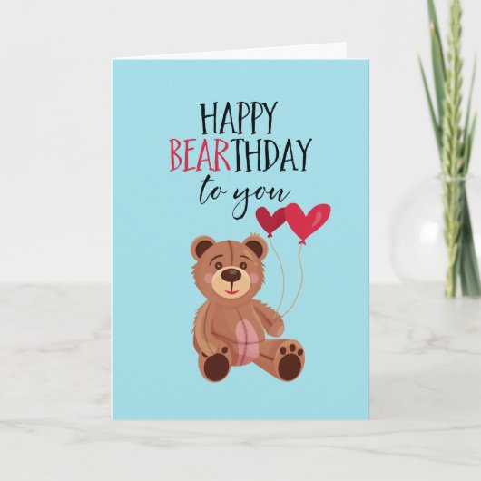 Happy Bearthday Niedlich Teddy Bear Pun Funny Gebu Karte (Vorderseite)