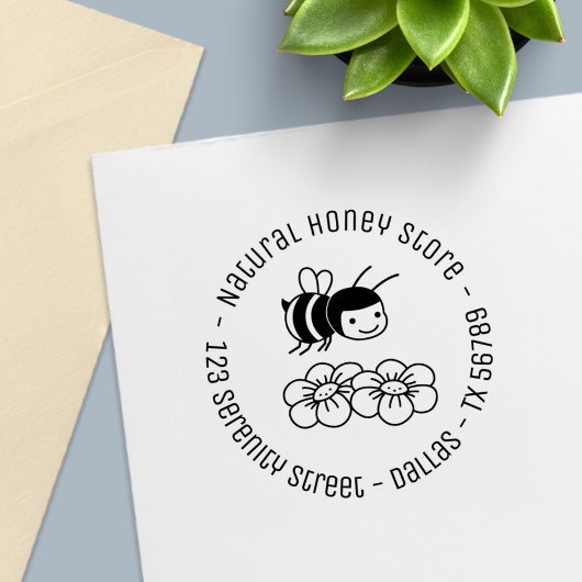 Happy Bee and Blume Runde Geschäftsadresse Permastempel