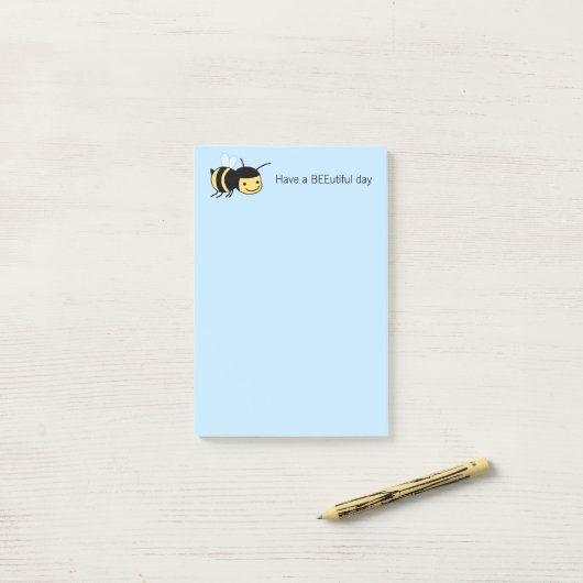 Happy Bee BEEutiful (Beautiful) Day Blue Post-it Klebezettel (Auf Schreibtisch)
