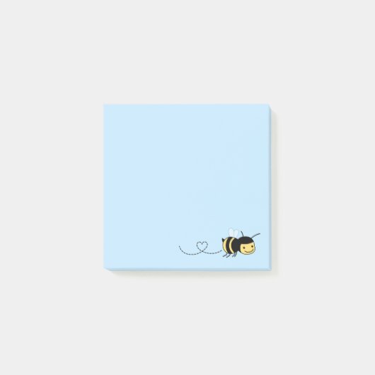 Happy Bee Buzzing Around on Blue Post-it Klebezettel (Vorderseite)