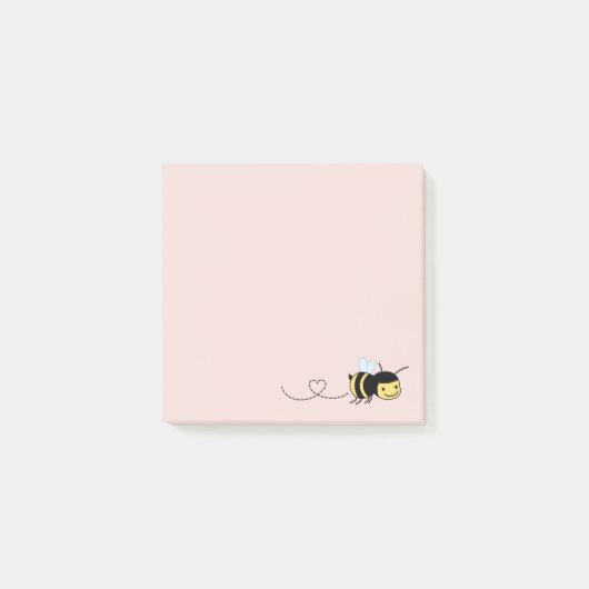 Happy Bee Buzzing on Pink Post-it Klebezettel (Vorderseite)