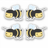 Happy Bee Buzzing Rund Set 4 Aufkleber (Vorderseite)