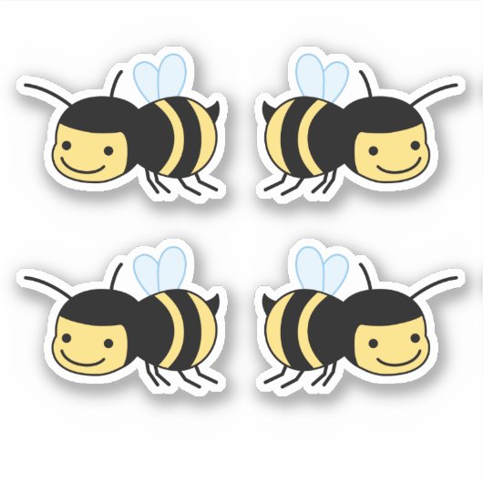 Happy Bee Buzzing Rund Set 4 Aufkleber (Vorderseite)