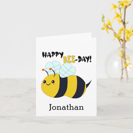 Happy Bee Day 1. Geburtstag Karte (Gelbe Blume)