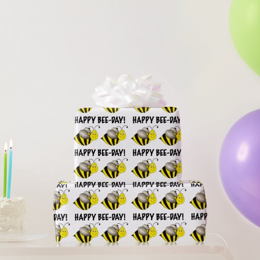 Happy Bee Day Bday Black Yellow Bumblebee Geburtst Geschenkpapier (Partygeschenke)