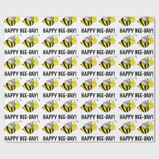 Happy Bee Day Bday Black Yellow Bumblebee Geburtst Geschenkpapier (Flach)